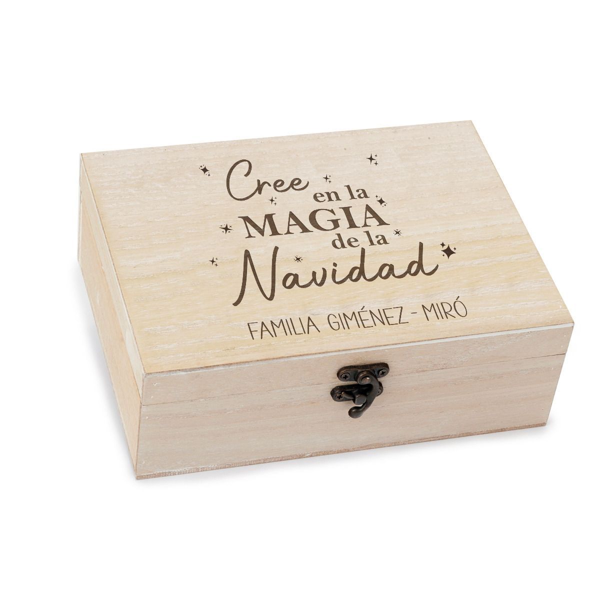 Cofre madera mensaje Cree en la magia Navidad 23x17 cm.