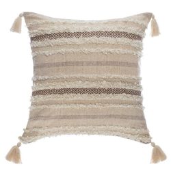 Cojin de jacquard Shine con pompones en tonos beige 45X45 cm