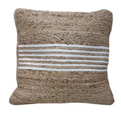 Cojin de yute con rayas blancas 45x45 cm