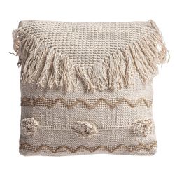 Cojín de yute natural y algodón blanco, 43 x 14 x 43 cm | Yaira