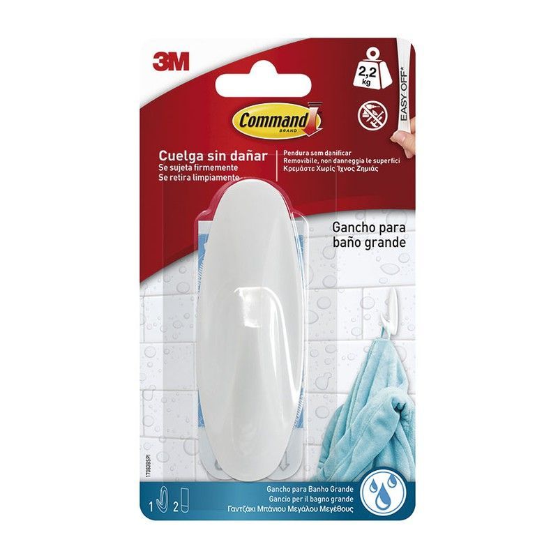 Colgador adhesivo 3M serie Command. Gancho Oval Grande.Res.Agua.Command