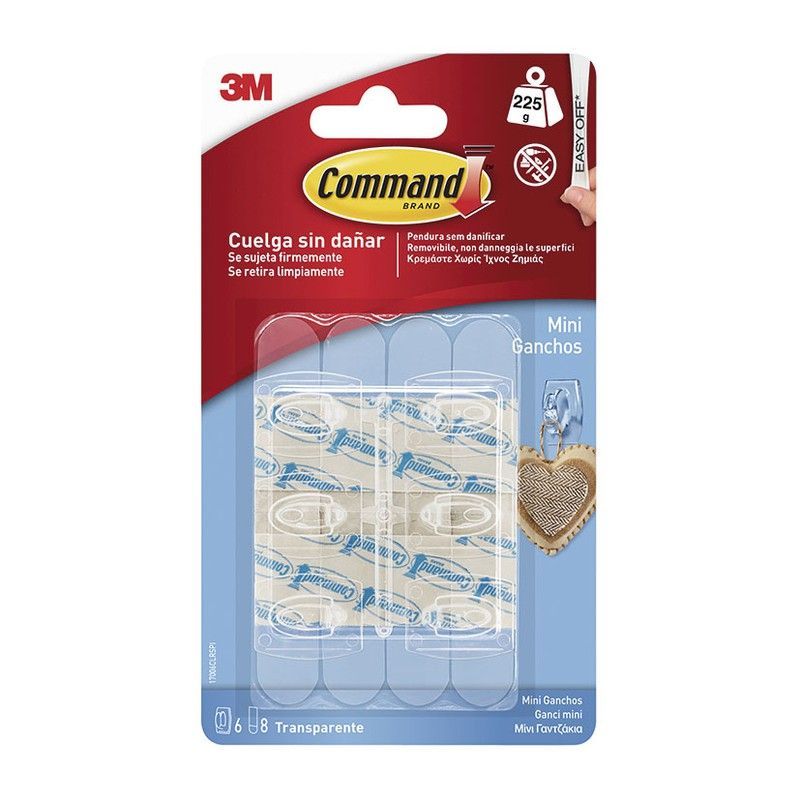 Colgador adhesivo transparente 3M serie Command. Gancho Mini (6Ud.)Trans.Command