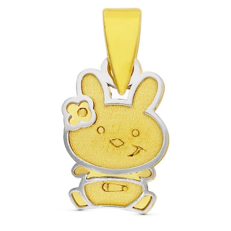 Colgante Bicolor Conejo Laser Oro 18kts 10x6mm Bebe 15698-5