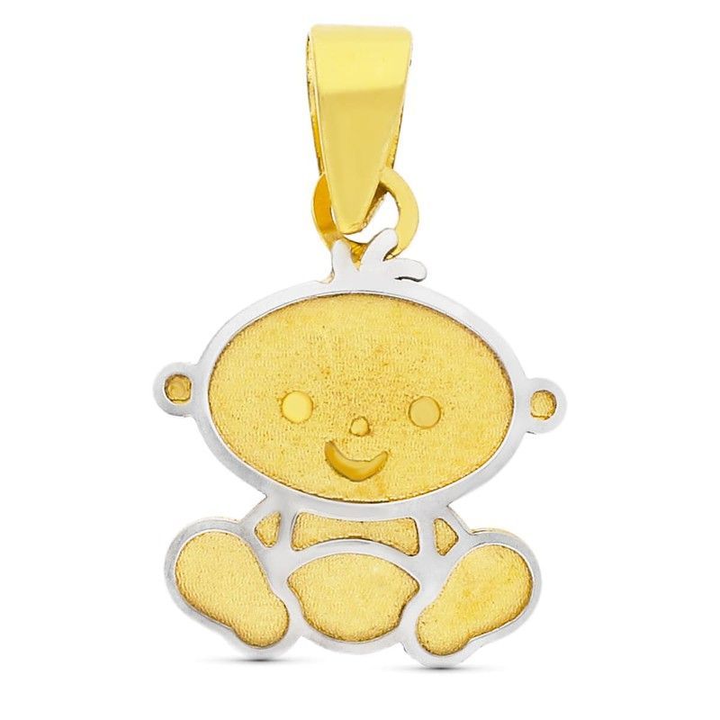 Colgante Bicolor Niño Laser Oro 18kts 11x9mm Bebe 15968-5