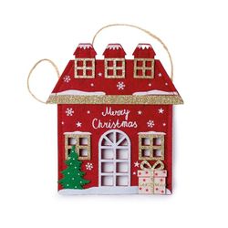 Colgante Casa Merry Christmas fieltro y lamé dorado 16,5cm.