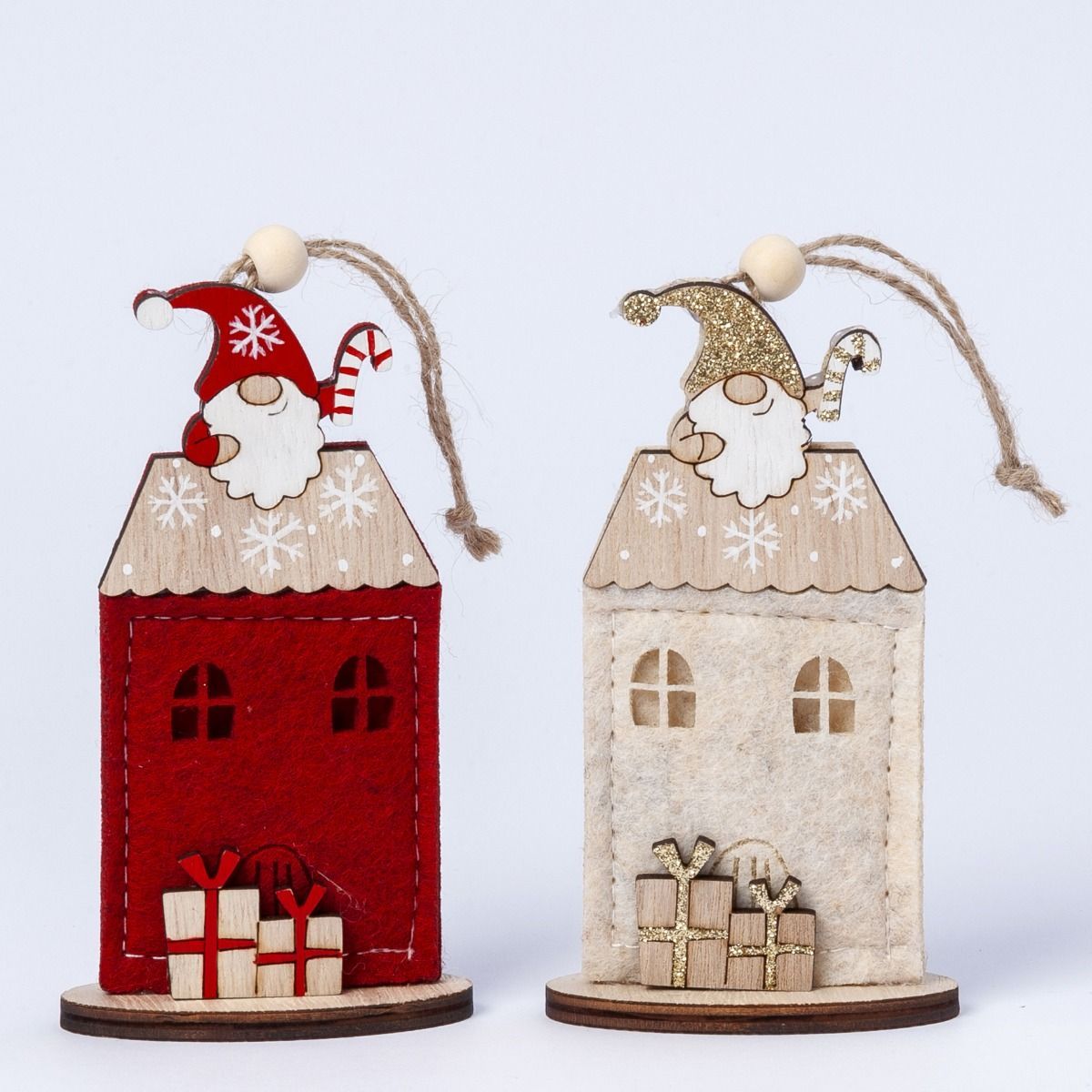 Colgante casita Papa Noel tejado rojo/beige 11,3cm. ,min.6