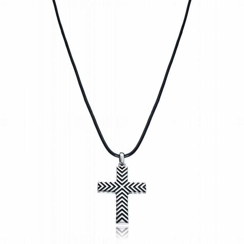 Colgante de hombre Viceroy, cruz en acero y piel negra