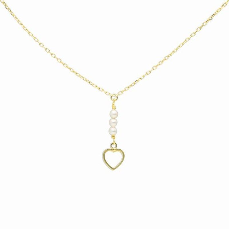 Colgante de plata de ley chapado en oro con perlitas y corazón calado