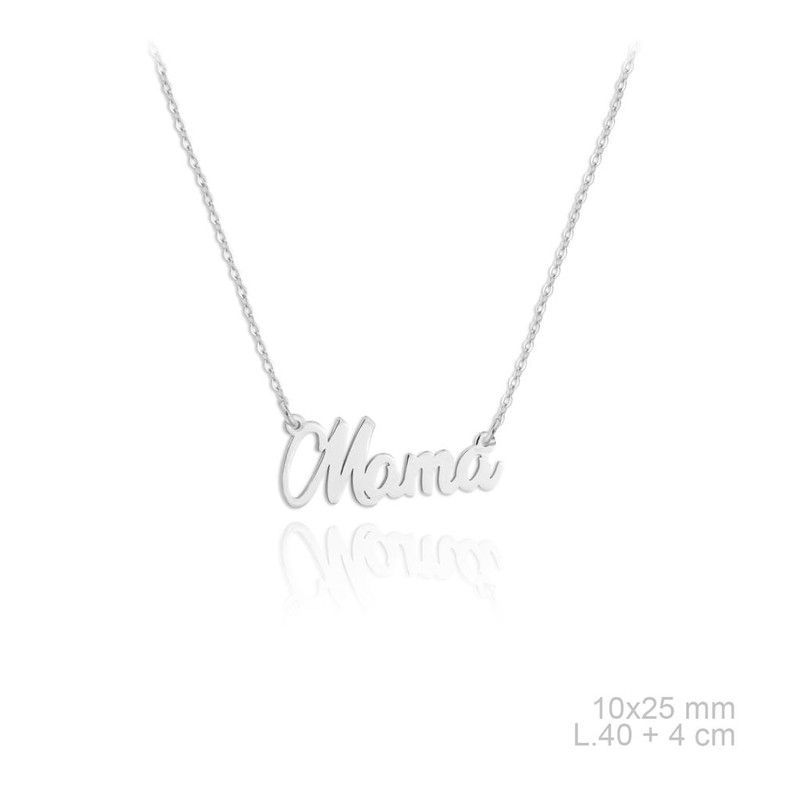 Colgante de plata rodiada con la palabra Mamá