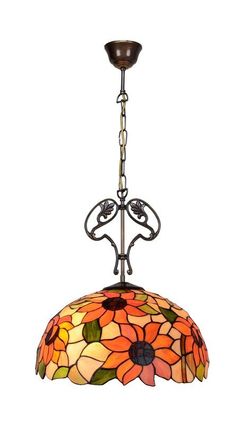 Colgante de techo con cadena y adorno fundición con pantalla Tiffany