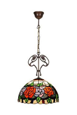 Colgante de techo con cadena y adorno fundición con pantalla Tiffany