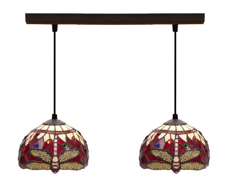 Colgante de techo con dos pantallas Tiffany Serie Belle Rouge  d.20cm
