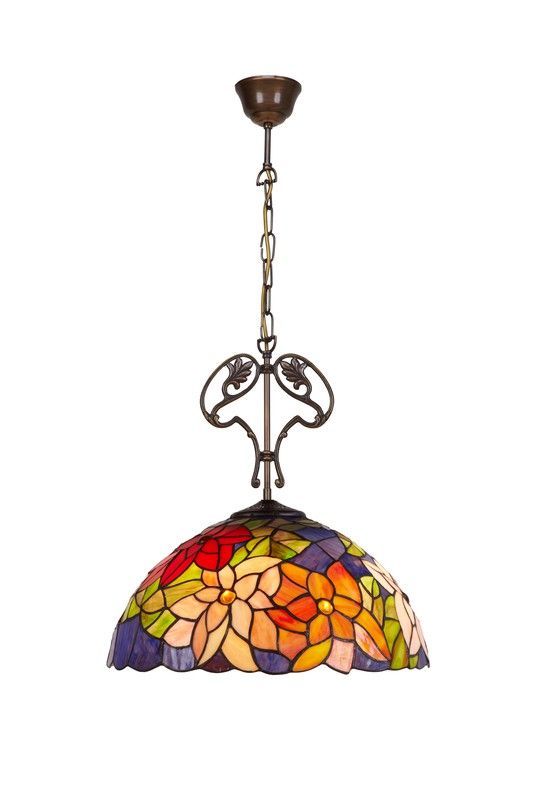 Colgante de techo mayor diámetro 40cm  con cadena y adorno fundición Tiffany Serie Güell