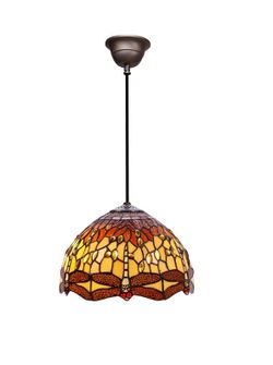 Colgante de techo mediano diámetro 30cm  con cable Tiffany Serie Belle Amber