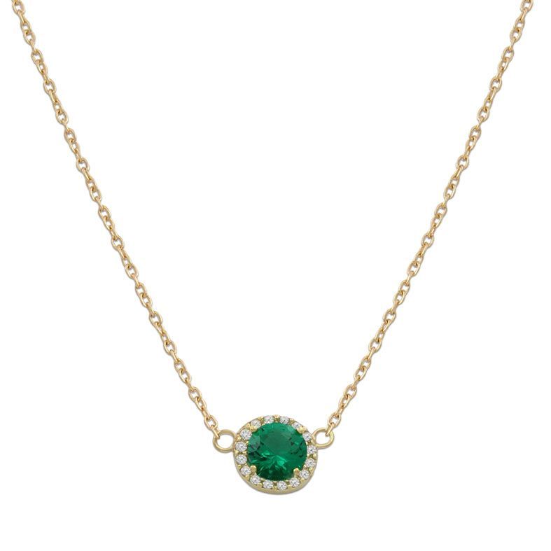 Colgante mujer en oro 18K piedra central crisopas verde y cerco de circonitas