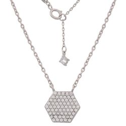 Colgante oro blanco 18K en forma hexagonal con circonita engastadas en pavé
