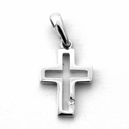 Colgante Oro Blanco 18kts Cruz Con Brillante 14x12mm C1/908/1