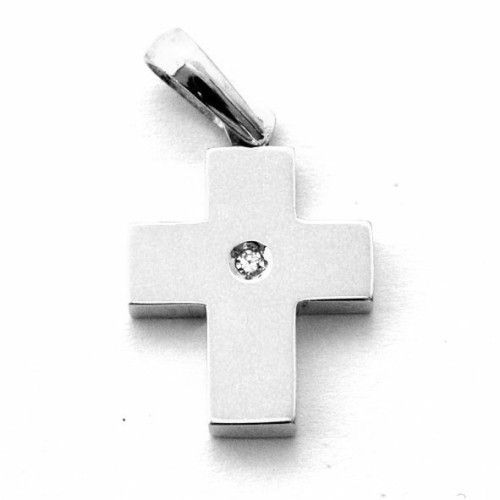 Colgante Oro Blanco 18kts Cruz Con Brillante 15x13mm C1/10838/1