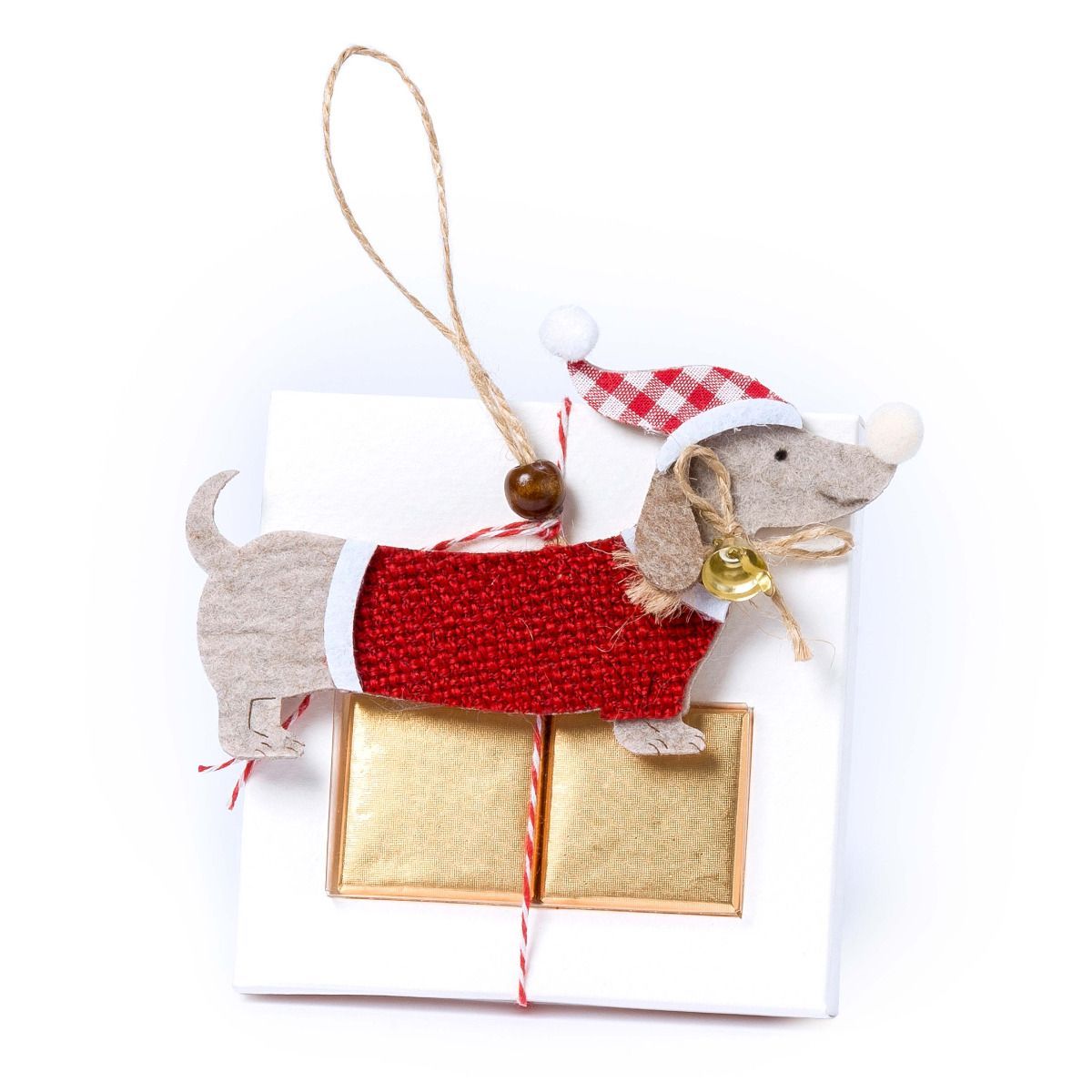 Colgante perro salchicha gorro Papa Noél 2 napolitanas