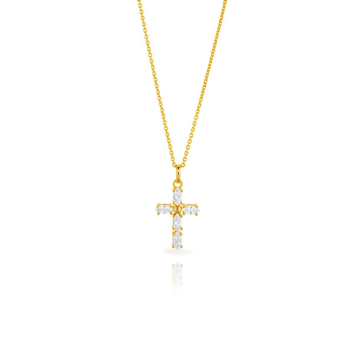 Colgante Plata Dorada 19mm COZ0385DO Cruz Circonita Blanca