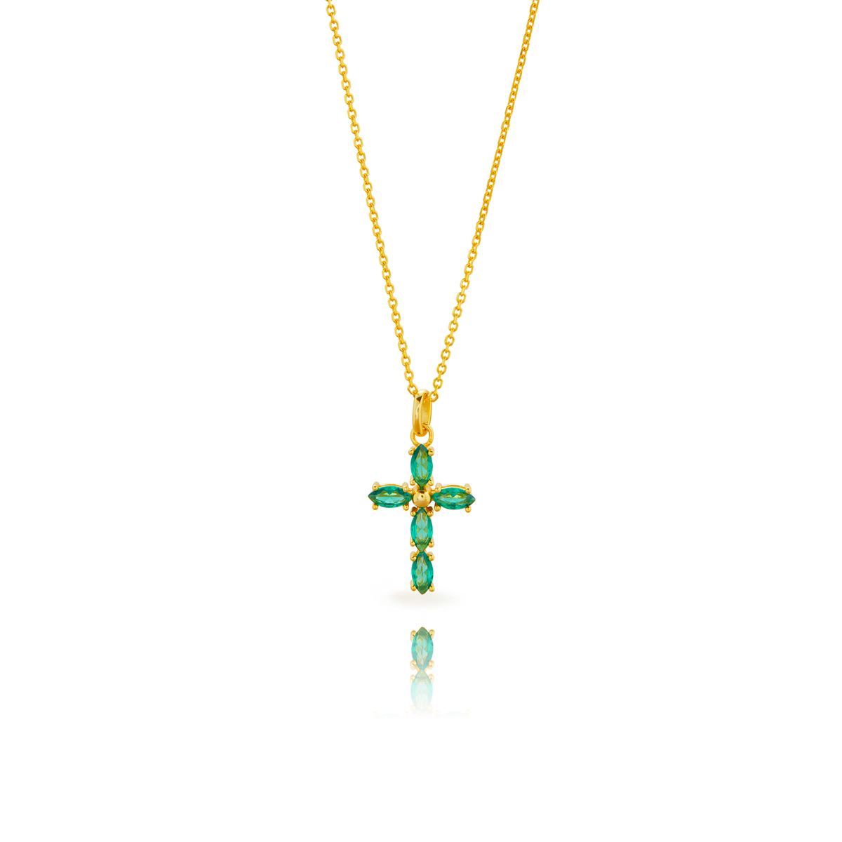 Colgante Plata Dorada 19mm COZ0385DOZV Cruz Circonita Verde