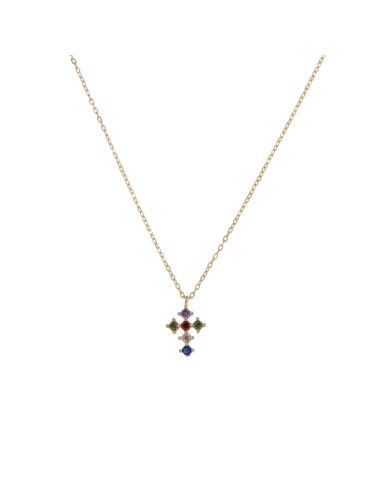 Colgante Plata Dorada Mujer PCRZ10/C Cruz Circonitas Multicolor