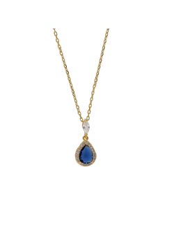 Colgante Plata Dorada Mujer PSET185/3C Circonitas Piedra Gota Azul