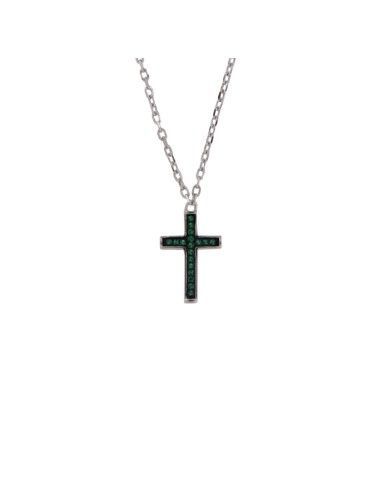 Colgante Plata Mujer PCRZ26/V Cruz Circonitas Verdes