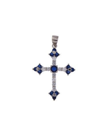 Colgante Plata Mujer PCRZ29/Z Cruz Circonitas Blancas Bicolor Azules