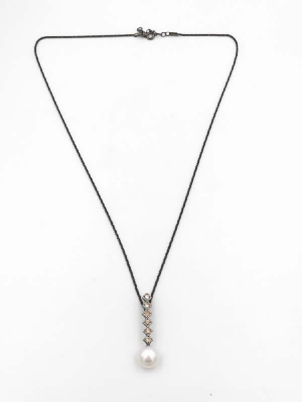 Colgante Top Silver de plata con circonitas brown y perla cultivada