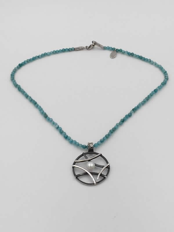 Colgante Top Silver de plata con piedras naturales y perla cultivada