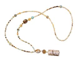 Collar de agata azul y beig.  Plata dorada.