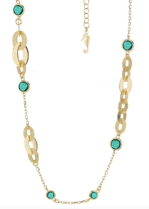 Collar IPPOCAMPO plata bañada en oro con cristal esmeralda. IPEL295