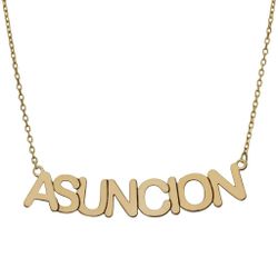 Collar o gargantilla oro 18K con cadena y letras ASUNCION colgando estilo moderno