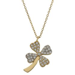 Collar para mujer en oro de ley 18K con forma de trébol y circonitas con cuatro hojas