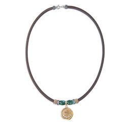 Collar Plata de Palo mujer de cuero cosido color visón Referencia:WN223X adornado con piezas de bronce, plata y circonitas blancas