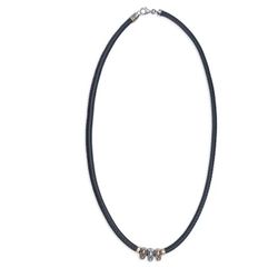 Collar Plata de Palo tres calaveras modelo Rif de Plata 925, cuero y bronce