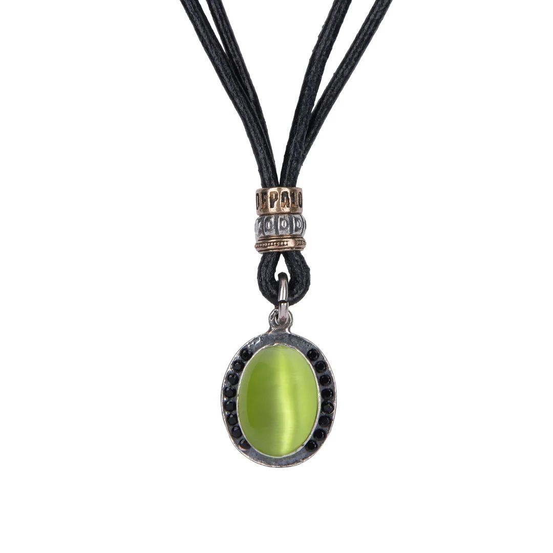 Collar PLATADEPALO Mujer de cuero Sei con plata 925 y piedra verde. WN263X