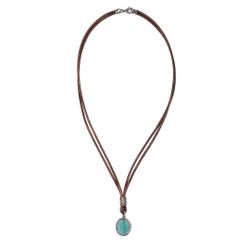 Collar PLATADEPELO de cuero mujer Meikai con colgante de piedra azul y circonitas. WN257X