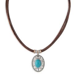 Collar Tina WN235X Plata de Palo de mujer de cuero y plata de ley con turquesa