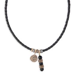 Collar Verdun MN020X Colgante PLATA DE PALO cuero y ónix