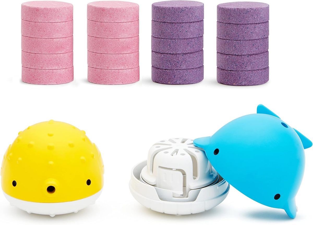 Color Buddies – Set juguetes dispensadores de baño + 20 pastillas hidratantes con karité y vitamina E -Munchkin