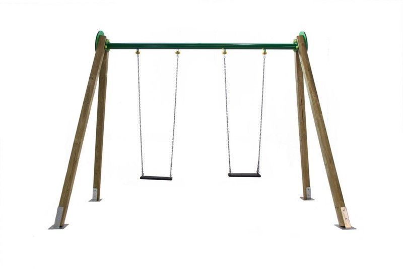 Columpio doble de madera y asiento de caucho