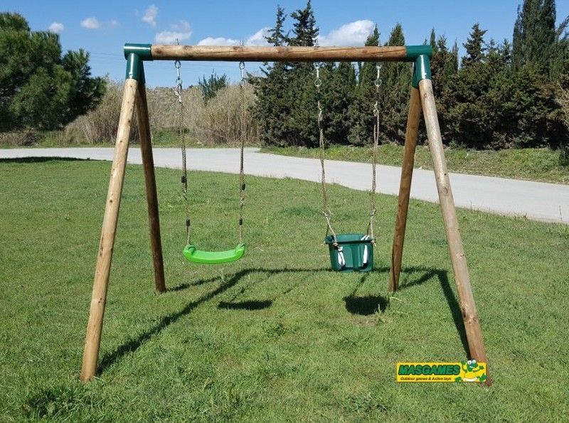 Columpio doble MADERA REDONDA MASGAMES KADI con asiento bebe MA700047