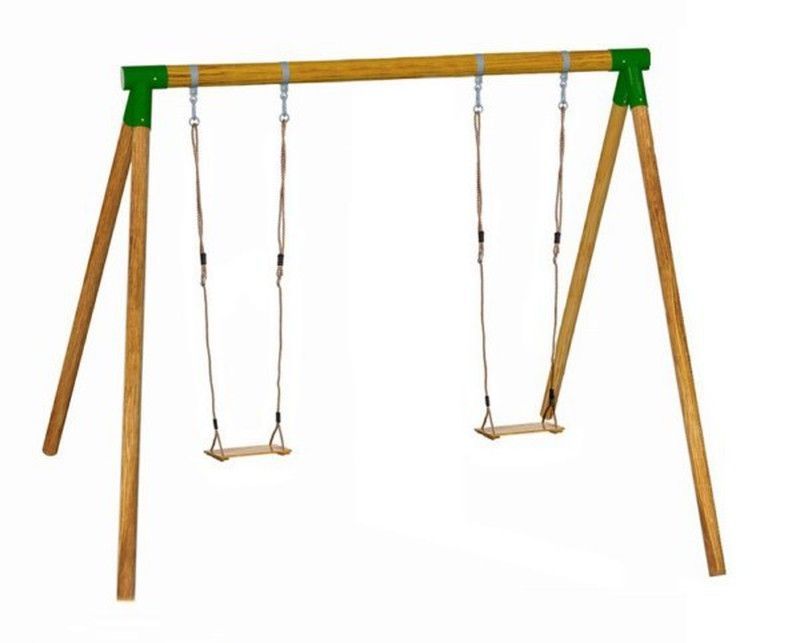 Columpio grande de 2 plazas con postes redondos de madera tratada