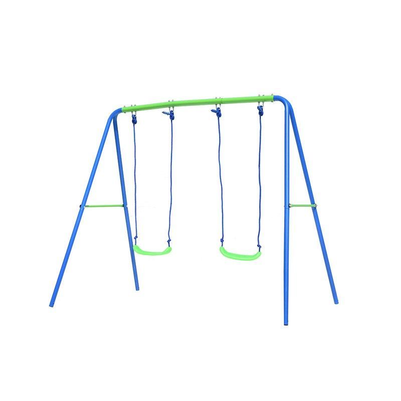 Columpio infantil de metal en azul y verde, 220 x 138 x 182 cm | Swing