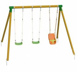 Columpio MADERA REDONDAMASGAMES ETNA Triple + asiento bebé + 2 asientos de plastico MA700025