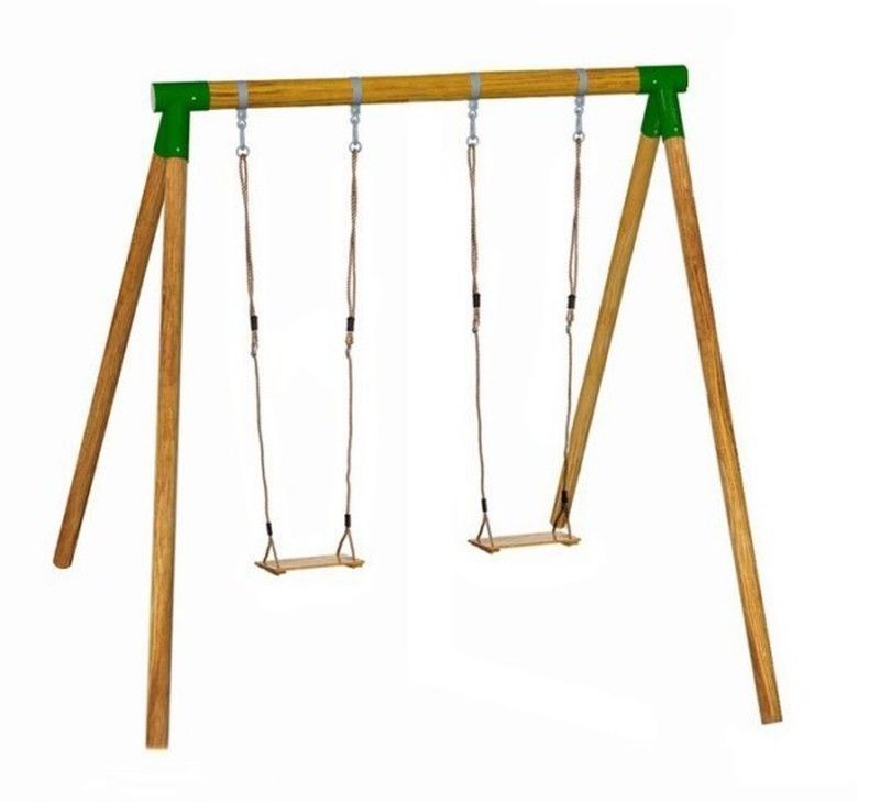 Columpio pequeño 2 plazas con postes redondos de madera tratada