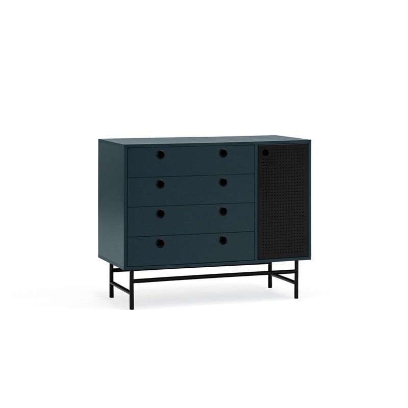 Cómoda de madera y metal en azul oscuro y negro, 97 x 45 x 80 cm | Punto