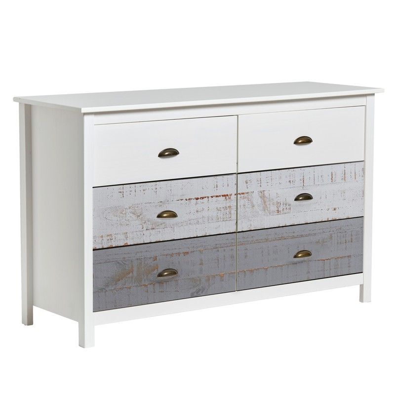 Cómoda de pino en blanco y gris, 130 x 45 x 80 cm | Romántica